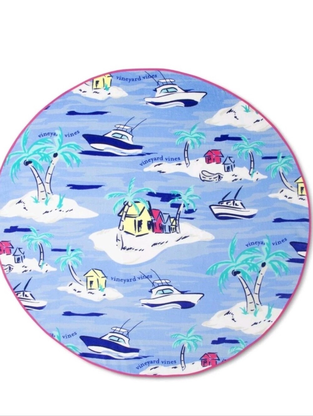 Vineyard Vines For Target Island Scene Round Sail Boat Beach Towel 45"L 54"W